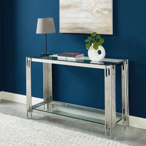 Consoletafel van gehard glas en roestvrij staal – Verchroomd – NOMELANO