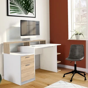 Bureau met opbergruimte ZACHARIE – Wit en eik – Koop online
