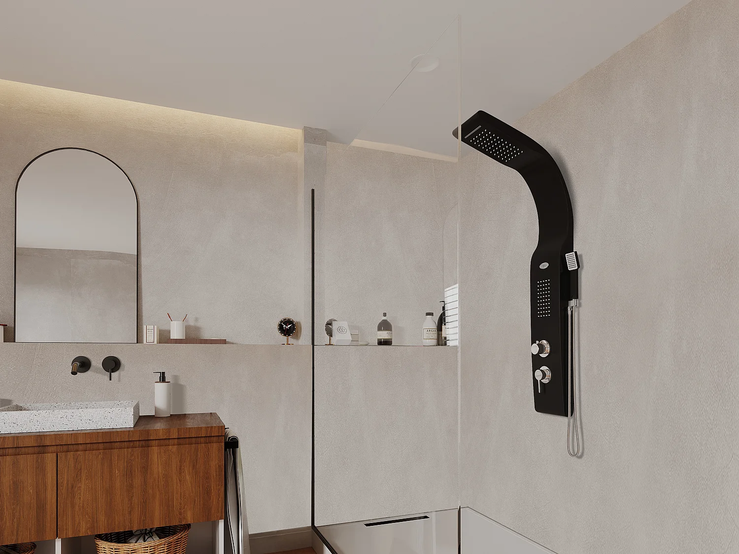 Douchekolom met massagestralen KOURBEA - zwart - 20 x 132 cm
