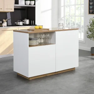 Centraal keukeneiland met 2 deuren en 1 nis van mdf – Naturel en wit – CORELINA