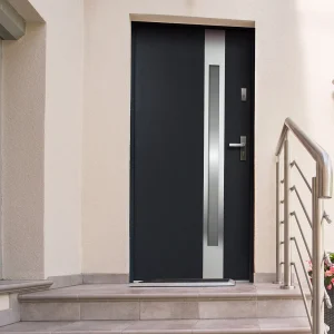 Deur van geglazuurd staal en inox H.207 x B.100 cm antraciet – links duwen – BRAGA – Koop nu eenvoudig en goedkoop online