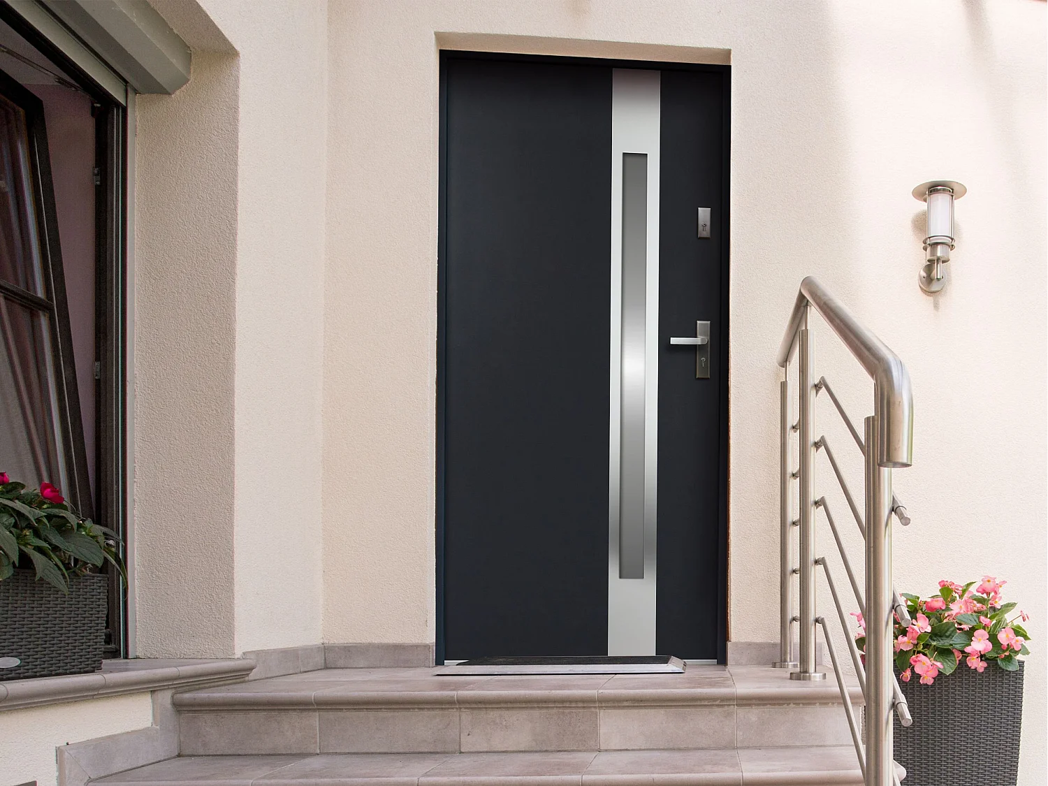 Deur van geglazuurd staal en inox H.207 x B.100 cm antraciet - links duwen - BRAGA - Koop nu eenvoudig en goedkoop online