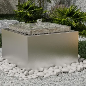 Buitenfontein van roestvrij staal – H34 cm – Zilverkleurig – HOKI Buitenfontein van roestvrij staal – H34 cm – Zilverkleurig – HOKI