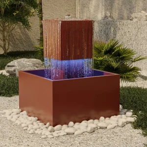 Buitenfontein van roestvrij staal met ledverlichting – H65 cm – Terracotta – CARDINA Buitenfontein van roestvrij staal met ledverlichting – H65 cm – Terracotta – CARDINA