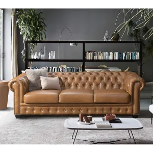 Chesterfield zitbank 4 plaatsen BRENTON 100% buffelleer – Vintage caramel – Koop nu online Chesterfield zitbank 4 plaatsen BRENTON 100% buffelleer – Vintage caramel – Koop nu online