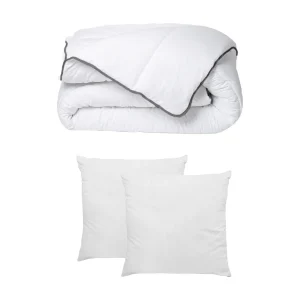 Dekbedset zijdeachtig aanvoelend 220 x 240 cm + 2 kussens 60 x 60 cm – Wit – BIESYA
