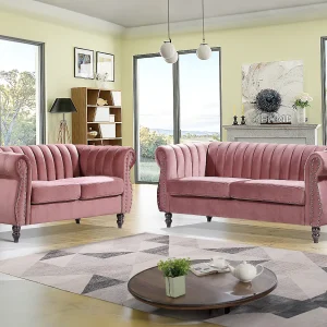 Tweezits- en driezits-Chesterfield-banken van oudroze velours TRUMBO