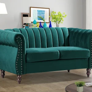 Tweezits-Chesterfield-bank van smaragdgroen velours TRUMBO Tweezits-Chesterfield-bank van smaragdgroen velours TRUMBO