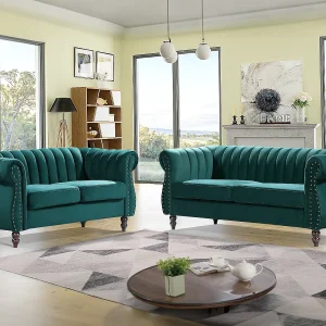 Tweezits- en driezits-Chesterfield-banken van smaragdgroen velours TRUMBO