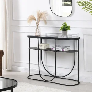Consoletafel met 1 plank van metaal en gerookt glas – Zwart en transparant – PRETORIA