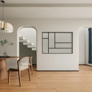 Glazen designbinnenraam van zwart gepoederlakt aluminium – 150 x 105 cm – ARTENA