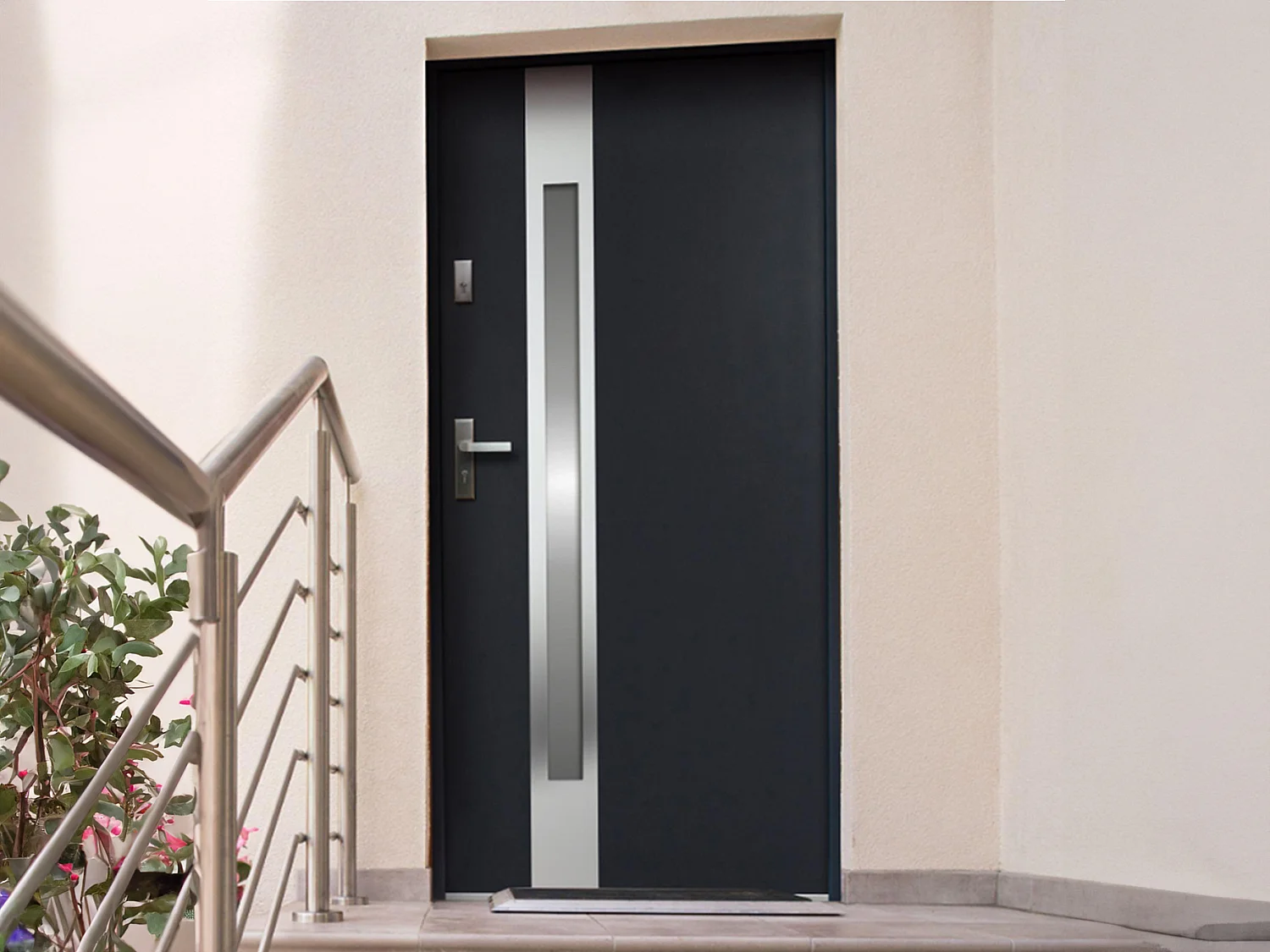 Deur van geglazuurd staal en inox H.207 x B.100 cm antraciet - Draait rechts open - BRAGA - Koop nu eenvoudig en goedkoop online