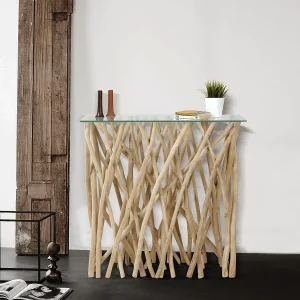 Sidetable van gehard glas en teakhout – Naturelkleur – GAYANA – Koop nu goedkoop online Sidetable van gehard glas en teakhout – Naturelkleur – GAYANA – Koop nu goedkoop online