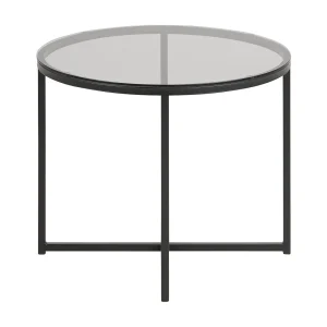 Cape bijzettafel Ø55 cm rookkleurig glas en mat zwart metaal.