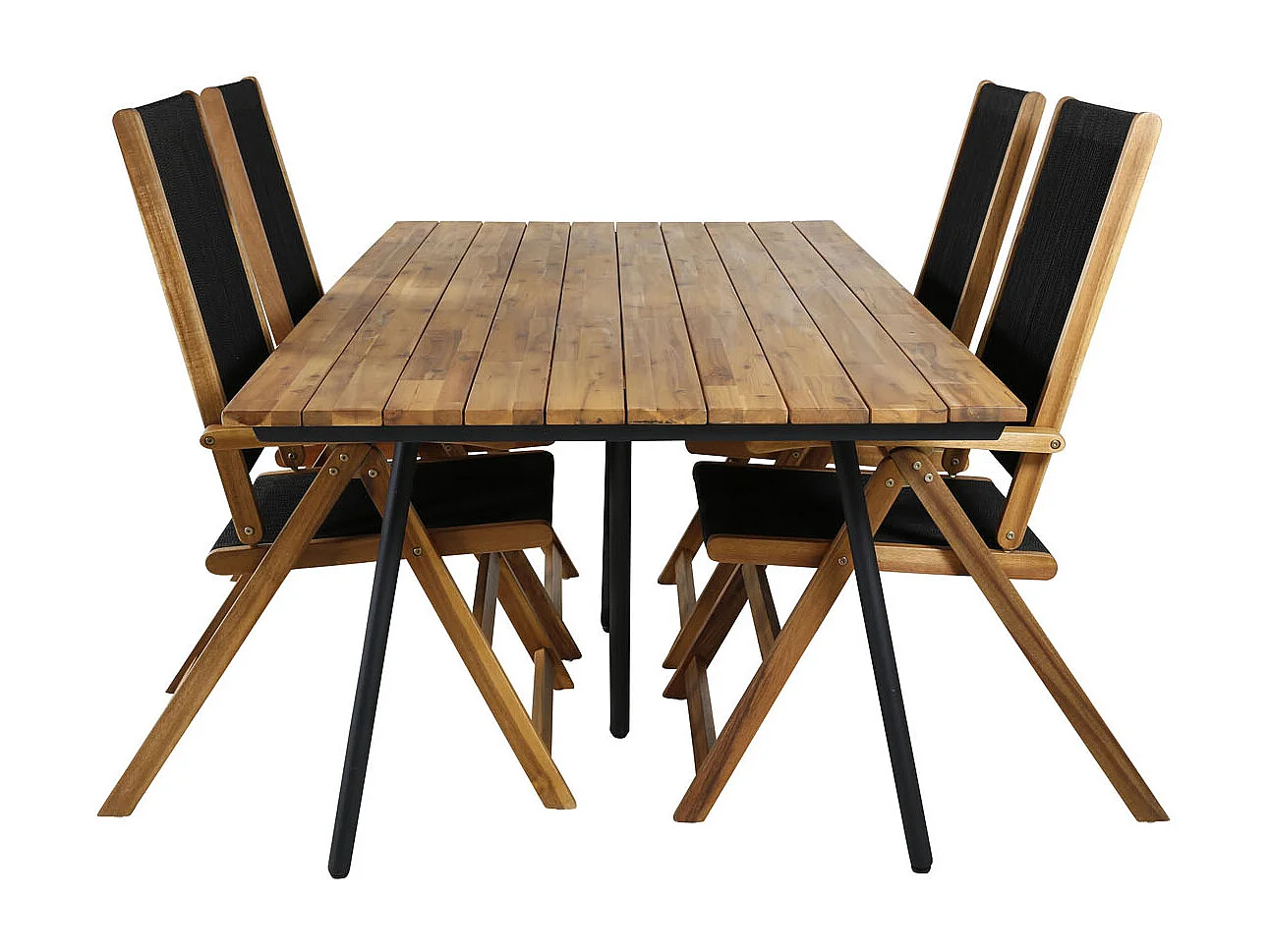 Chan tuinmeubelset tafel 100x200cm en 4 stoel Little John zwart, naturel.
