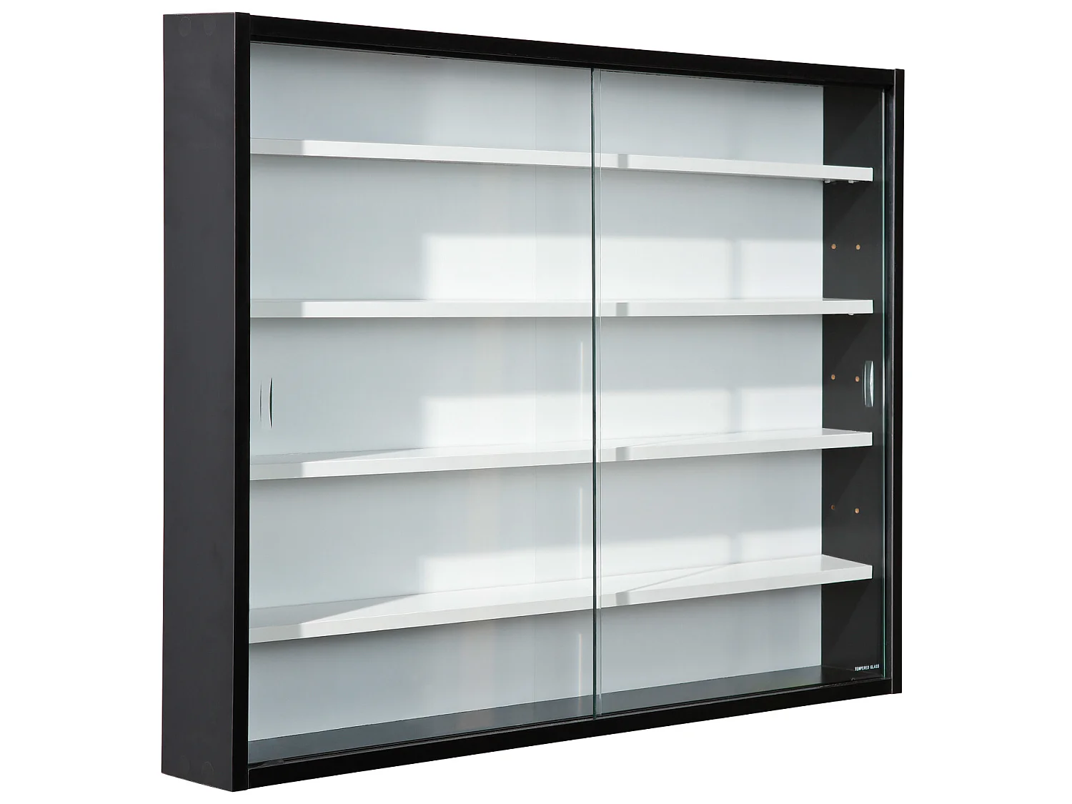 Comit vitrinekast voor wandmontage, 2 glazen deuren wit, zwart.