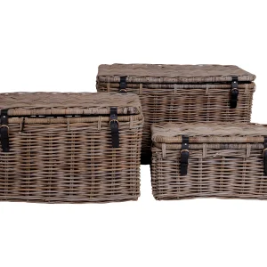Demsy opbergdozen 3 stk. in kubu grijs met leren hengsels. Demsy opbergdozen 3 stk. in kubu grijs met leren hengsels.