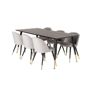 Dipp180x90BLBR eethoek eetkamertafel zwart en 6 Velvet eetkamerstal velours lichtgrijs. Dipp180x90BLBR eethoek eetkamertafel zwart en 6 Velvet eetkamerstal velours lichtgrijs.