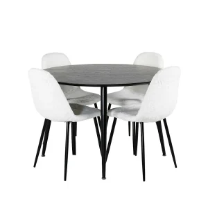 DippØ115BLBL eethoek eetkamertafel zwart en 4 Polar Fluff eetkamerstal Teddy wit. DippØ115BLBL eethoek eetkamertafel zwart en 4 Polar Fluff eetkamerstal Teddy wit.
