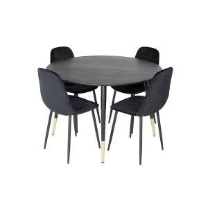 DippØ115BLBR eethoek eetkamertafel zwart en 4 Polar Diamond eetkamerstal velours zwart. DippØ115BLBR eethoek eetkamertafel zwart en 4 Polar Diamond eetkamerstal velours zwart.