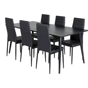 Dipp180x90BLBL eethoek eetkamertafel zwart en 6 Slim High Back eetkamerstal PU kunstleer zwart. Dipp180x90BLBL eethoek eetkamertafel zwart en 6 Slim High Back eetkamerstal PU kunstleer zwart.