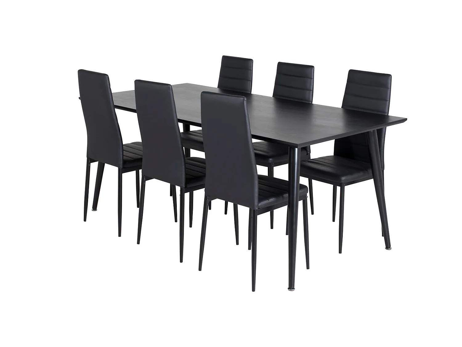 Dipp180x90BLBL eethoek eetkamertafel zwart en 6 Slim High Back eetkamerstal PU kunstleer zwart.