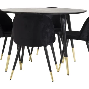 DippØ115BLBR eethoek eetkamertafel zwart en 4 Velvet eetkamerstal velours zwart, messing decor. DippØ115BLBR eethoek eetkamertafel zwart en 4 Velvet eetkamerstal velours zwart, messing decor.