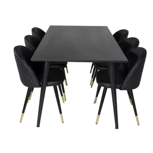 Dipp180x90BLBL eethoek eetkamertafel zwart en 6 Velvet eetkamerstal PU kunstleer zwart. Dipp180x90BLBL eethoek eetkamertafel zwart en 6 Velvet eetkamerstal PU kunstleer zwart.