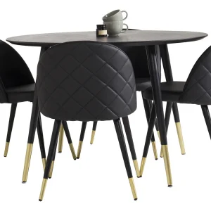 DippØ115BLBR eethoek eetkamertafel zwart en 4 Velvet eetkamerstal PU kunstleer zwart. DippØ115BLBR eethoek eetkamertafel zwart en 4 Velvet eetkamerstal PU kunstleer zwart.