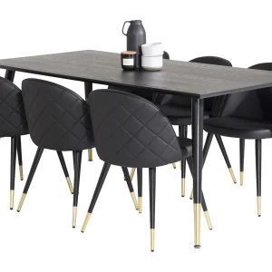 Dipp180x90BLBR eethoek eetkamertafel zwart en 6 Velvet eetkamerstal PU kunstleer zwart. Dipp180x90BLBR eethoek eetkamertafel zwart en 6 Velvet eetkamerstal PU kunstleer zwart.