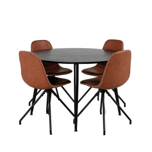 DippØ115BLBL eethoek eetkamertafel zwart en 4 Polar eetkamerstal PU kunstleer bruin. DippØ115BLBL eethoek eetkamertafel zwart en 4 Polar eetkamerstal PU kunstleer bruin.