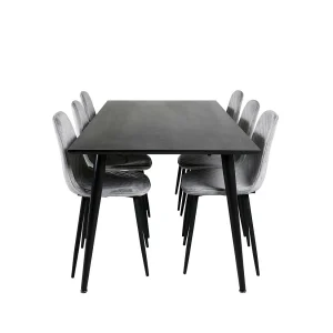 Dipp180x90BLBL eethoek eetkamertafel zwart en 6 Polar Diamond eetkamerstal velours grijs. Dipp180x90BLBL eethoek eetkamertafel zwart en 6 Polar Diamond eetkamerstal velours grijs.