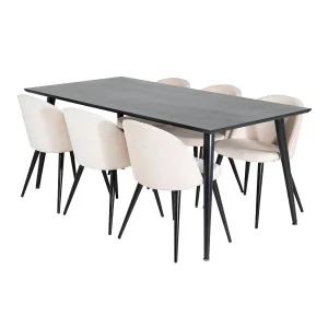 Dipp180x90BLBL eethoek eetkamertafel zwart en 6 Velvet eetkamerstal velours beige, zwart. Dipp180x90BLBL eethoek eetkamertafel zwart en 6 Velvet eetkamerstal velours beige, zwart.