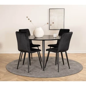 DippØ115BLBL eethoek eetkamertafel zwart en 4 Windu Lyx eetkamerstal velours zwart. DippØ115BLBL eethoek eetkamertafel zwart en 4 Windu Lyx eetkamerstal velours zwart.