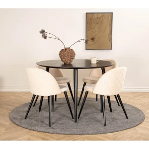 DippØ115BLBL eethoek eetkamertafel zwart en 4 Velvet Stitches eetkamerstal velours beige. DippØ115BLBL eethoek eetkamertafel zwart en 4 Velvet Stitches eetkamerstal velours beige.