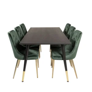 Dipp180x90BLBR eethoek eetkamertafel zwart en 6 Velvet Deluxe eetkamerstal velours groente, messing decor. Dipp180x90BLBR eethoek eetkamertafel zwart en 6 Velvet Deluxe eetkamerstal velours groente, messing decor.