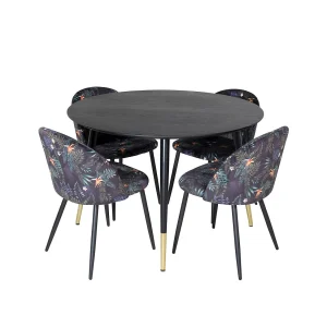 DippØ115BLBR eethoek eetkamertafel zwart en 4 Velvet eetkamerstal velours gebloeid. DippØ115BLBR eethoek eetkamertafel zwart en 4 Velvet eetkamerstal velours gebloeid.