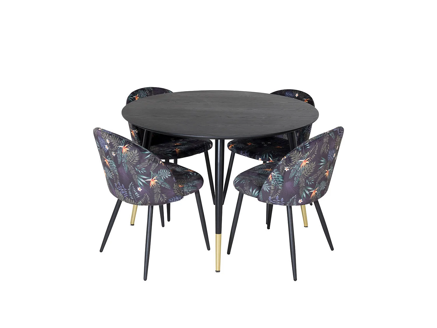 DippØ115BLBR eethoek eetkamertafel zwart en 4 Velvet eetkamerstal velours gebloeid.