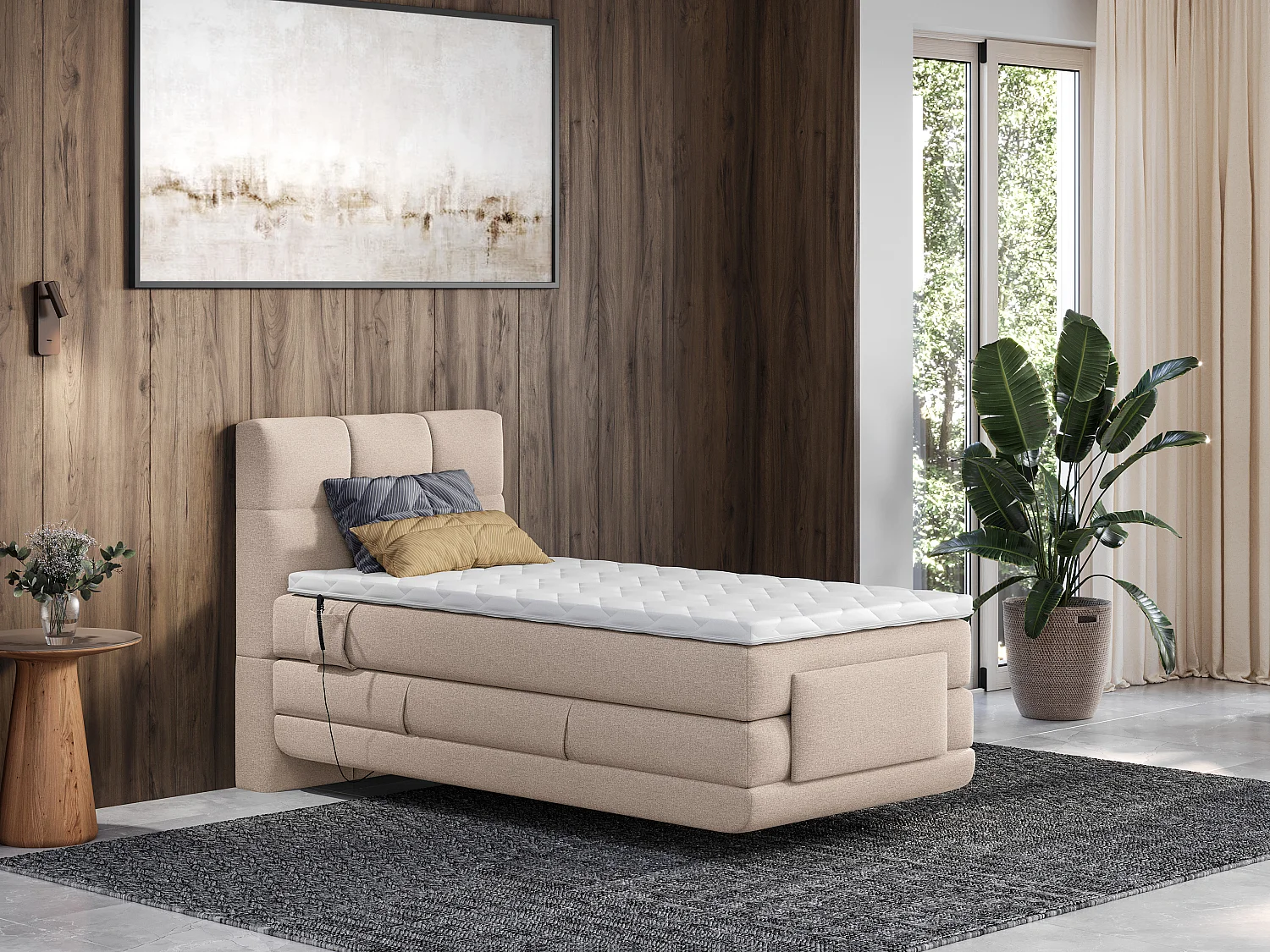 Relaxboxspringset – Stoffen bekleding – Beige – 100 x 200 cm – LODI