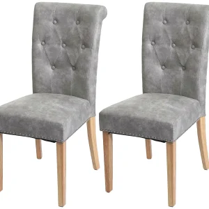 Chesterfield II eetkamerstoel (set van 2),  stof/textiel lichtgrijs, lichte poten
