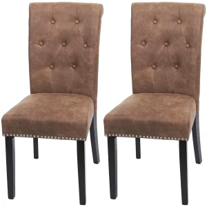 Chesterfield II eetkamerstoel (set van 2),  stof/textiel bruin, donkere poten