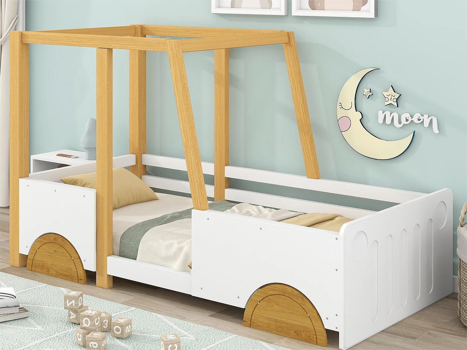 Kajuitbed - 90 x 200 cm - MDF en grenen - lattenbodem - wit en natuurlijke kleuren