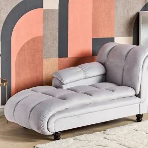 Chaise longue fluweel grijs rechtszijdig LORMONT Chaise longue fluweel grijs rechtszijdig LORMONT
