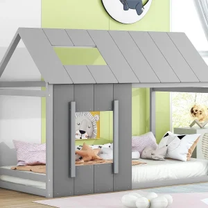 Kajuitbed 90 x 200 cm voor kinderen – grenen en MDF – kleur: grijs Kajuitbed 90 x 200 cm voor kinderen – grenen en MDF – kleur: grijs