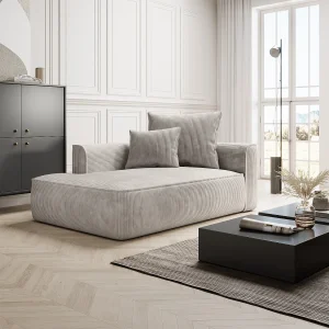 Chaise longue met hoek rechts van beige ribfluweel, design PINETA