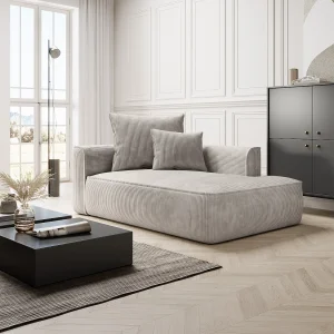 Chaise longue met hoek links van beige ribfluweel, design PINETA