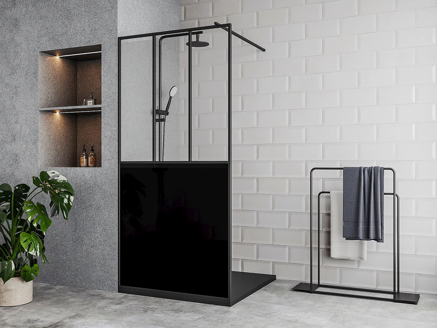 Douchewand voor inloopdouche – Matzwart – Industriële stijl – 100 x 200 cm – URBANIK
