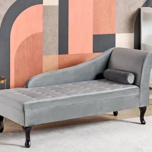 Chaise longue met opbergruimte fluweel lichtgrijs rechtszijdig PESSAC Chaise longue met opbergruimte fluweel lichtgrijs rechtszijdig PESSAC