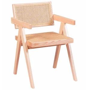 Compass-stoel met armleuningen van natuurlijk rotan en essenhout – Natuurlijke as Compass-stoel met armleuningen van natuurlijk rotan en essenhout – Natuurlijke as