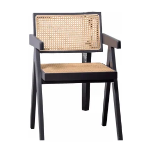 Compass-stoel met armleuningen van natuurlijk rotan en essenhout – Zwart Compass-stoel met armleuningen van natuurlijk rotan en essenhout – Zwart